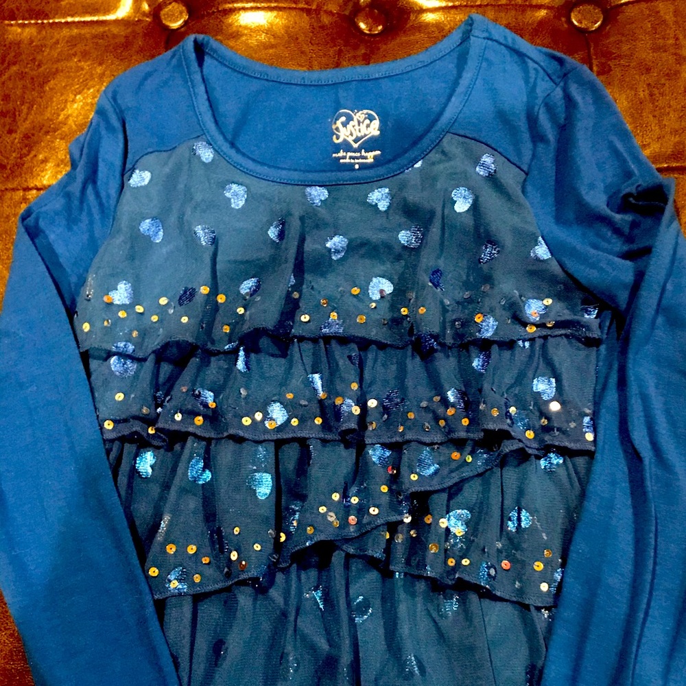 Justice Royal Blue Ruffled Shirt w/Sequins